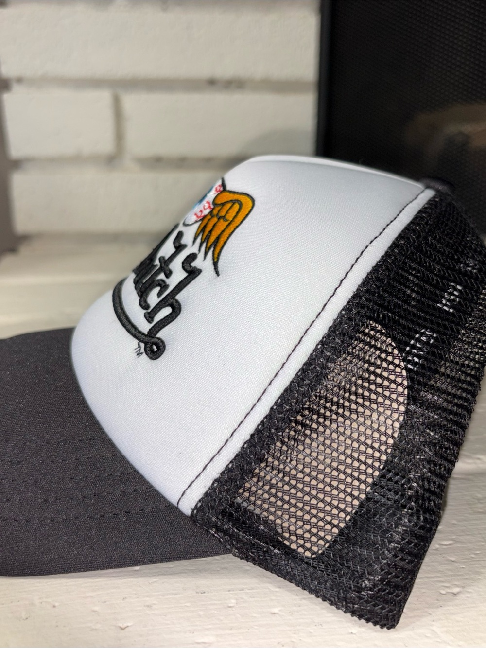 Von Dutch Black and White Trucker Hat with Winged Eye Patch - Picture 5 of 9